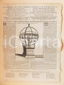 Stampa, bozzetto originale 1711 La sphere automatique  Sphaera armillaris Copernicana  Stampa RARA 37x52 1