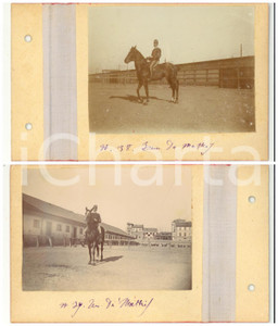 Fotografia d epoca originale 1898 LOMBARDIA Caserma Reggimento CAVALLERIA Ten. DE MATTEIS a cavallo  2 foto 1