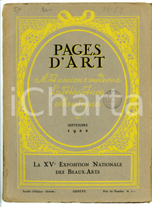 Giornale, rivista storica 1922 PAGES D ART La XV Exposition Nationale des BeauxArts  Revue 26 pp. 1