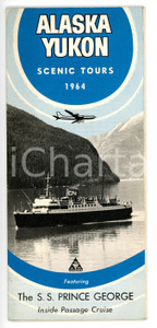 Materiale pubblicitario d’epoca 1964 ALASKA YUKON Scenic tours  S. S. Prince George cruise Pieghevole VINTAGE 1