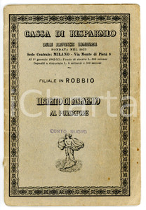 Oggetto da collezione cartaceo 1942 ROBBIO  CASSA DI RISPARMIO DELLE PROVINCIE LOMBARDE Libretto di risparmio 1