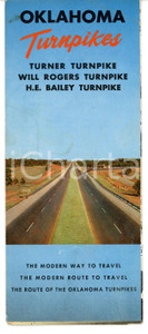 Materiale pubblicitario d’epoca 1964 OKLAHOMA TURNPIKES Road map  Pieghevole VINTAGE 10x23 cm 1