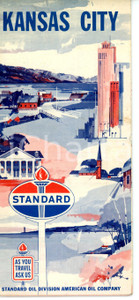 Materiale pubblicitario d’epoca 1964 STANDARD OIL  KANSAS CITY street map Pieghevole VINTAGE 10x23 cm 1