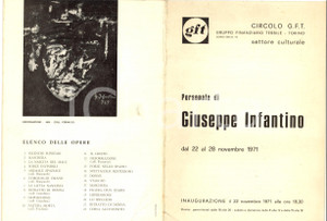 Materiale pubblicitario d’epoca 1971 TORINO Circolo G.F.T.  Mostra Giuseppe INFANTINO Pieghevole ILLUSTRATO 1