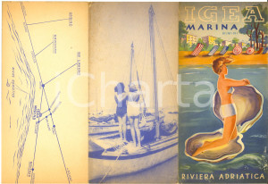 Materiale pubblicitario d’epoca 1950 ca IGEA MARINA  RIMINI  Pieghevole TURISMO VINTAGE ill. TELLIN 1