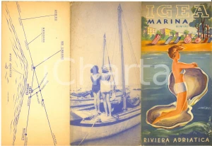 Materiale pubblicitario d’epoca 1950 ca IGEA MARINA  RIMINI  Pieghevole TURISMO VINTAGE ill. TELLIN 1