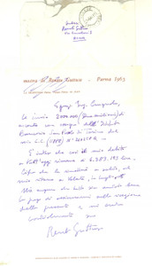 Autografo originale 1963 ROMA Lettera Renato GUTTUSO per saldo lavori a impresa edile  AUTOGRAFO 1