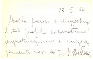 Autografo originale 1980 VENEZIA Biglietto Vittore BRANCA per congratulazioni  Autografo 1