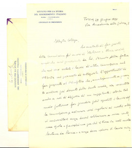 Autografo originale 1958 TORINO Istituto Storia Risorgimento  Lettera Luigi BULFERETTI Autografo 1