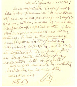 Autografo originale 1953 BUENOS AIRES Lettera dr. Esteban ETKIN per libro ricevuto  Autografo 1