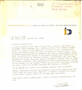 Autografo originale 1960 ROMA Istituto del Disco  Lettera Paola OJETTI per un disco  Autografo 1