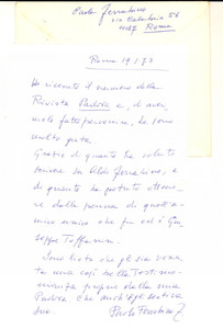 Autografo originale 1973 ROMA Lettera Paola FERRABINO ZANCAN per ringraziamento Autografo 1