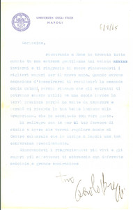 Autografo originale 1965 UNIVERSITA  DI NAPOLI Lettera Paolo BREZZI per ringraziamento Autografo 1