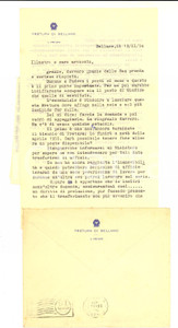 Autografo originale 1954 PRETURA BELLANO Lettera pretore Giorgio ODERO per trasferimento  Autografo 1