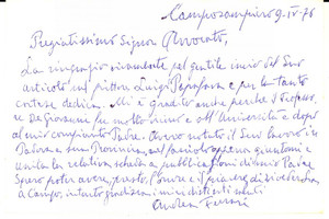 Autografo originale 1976 CAMPOSAMPIERO Biglietto Andrea FERRARI per ringraziamento Autografo 1