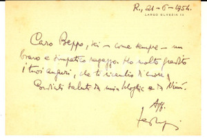 Autografo originale 1954 ROMA Luigi FEDERZONI  Cartolina postale di auguri  AUTOGRAFO 1