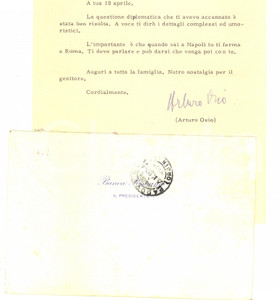 Autografo originale 1957 ROMA BANCA ROMANA Lettera Arturo OSIO per incontro  Autografo 1