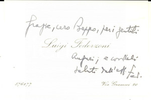 Autografo originale 1955 ca ROMA Luigi FEDERZONI  Biglietto da visita AUTOGRAFO 1