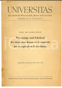 Libro, pubblicazione d epoca 1951 Georg WEISE Wesenszuge und Schicksal der deutschen Kunst im Gesamtbild 1