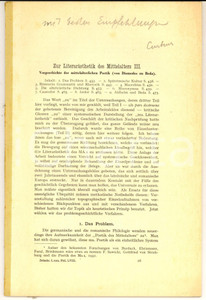 Libro, pubblicazione d epoca 1940 ca E. R. CURTIUS Zur Literarasthetik des Mittelalters III  AUTOGRAFO 1