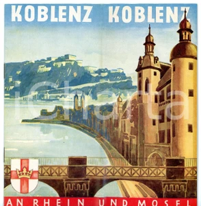 Materiale pubblicitario d’epoca 1951 KOBLENZ An Rhein und Mosel Brochure VINTAGE  ILLUSTRATA 10x21 cm 1