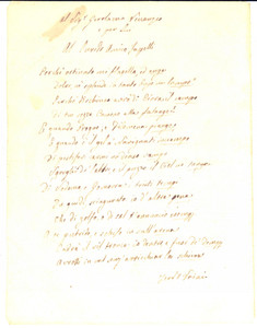 Manoscritto, lettera originale 1840 ca PADOVA Ferdinando VAINI Sonetto a Girolamo VENANZIO e al lurido JAPELLI 1