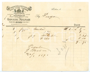 Documento originale, autentico 1890 MILANO Via Carlo Alberto 3  Tessuti Giovanni MOLINARI Fattura intestata 1