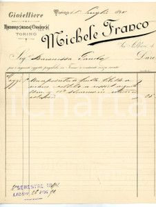 Documento originale, autentico 1894 TORINO Via Alfieri 4  Michele FRANCO Orefice Fattura su carta intestata 1