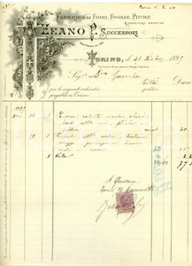 Documento originale, autentico 1896 TORINO Via Pietro Micca  Ditta ZEANO Fiori, foglie e piume  Fattura 1