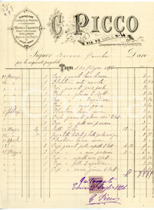 Documento originale, autentico 1896 TORINO Via Po  Confezioni C. PICCO Camicie e foulard  Fattura intestata 1