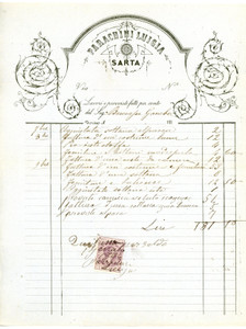 Documento originale, autentico 1896 TORINO Sarta Luigia PARACHINI Fattura intestata con marca da bollo 1