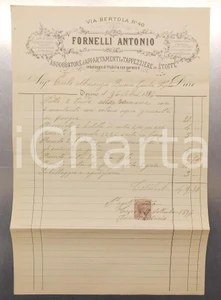 Documento originale, autentico 1896 TORINO Via Bertola  Antonio FORNELLI Tappezziere Fattura intestata 1