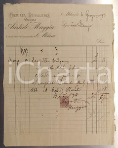 Documento originale, autentico 1893 MILANO Premiata stivaleria BARIOLI di Aristide MUGGIA Fattura intestata 1