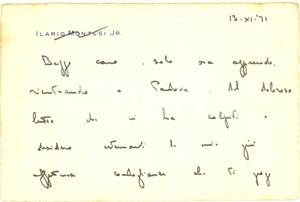 Autografo originale 1971 PADOVA Biglietto Ilario MONTESI jr per condoglianze  Autografo 1