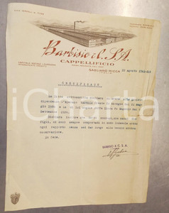 Documento originale, autentico 1941 SAGLIANO MICCA Cappellificio BARBISIO  Certificato buona condotta operaio 1