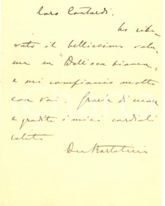Autografo originale 1940 ROMA Senatore Domenico BARTOLINI ringrazia per volume ricevuto  AUTOGRAFO 1