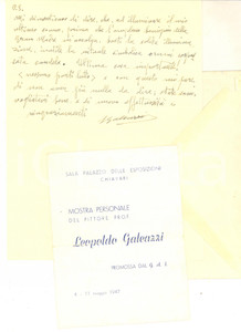 Autografo originale 1952 CHIAVARI Pittore Leopoldo GALEAZZI organizza il proprio funerale AUTOGRAFO 1