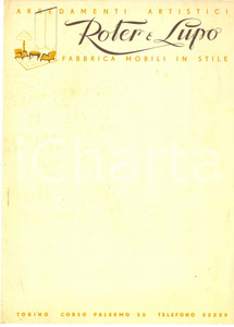 Documento originale, autentico 1950 ca TORINO Corso Palermo 50  ROTER & LUPO Arredamenti  Carta intestata 1