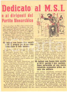 Materiale pubblicitario d’epoca 1951 ELEZIONI  Propaganda DC  Dedicato al MSI e Partito Monarchico  Volantino 1