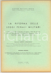 Libro, pubblicazione d epoca 1942 Giovan Battista ARISTA La riforma delle leggi penali militari  2 edizione 1