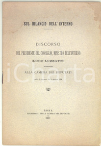 Libro, pubblicazione d epoca 1910 Luigi LUZZATTI Sul bilancio dell Interno  Discorso alla Camera  28 pp. 1