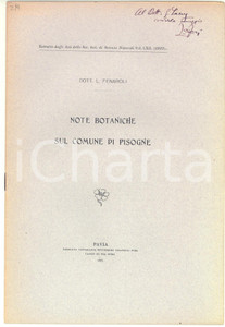 Libro, pubblicazione d epoca 1923 Luigi FENAROLI Note botaniche sul comune di Pisogne  Invio AUTOGRAFO 1