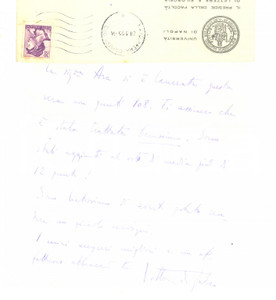 Autografo originale 1965 NAPOLI Lettera Vittorio DE FALCO per laurea studentessa  Autografo 1