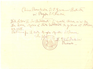 Documento originale, autentico 1940 ca FAENZA Chiesa S. Giovanni Battista in Pergola  Battesimo Marco DA ZARA 1
