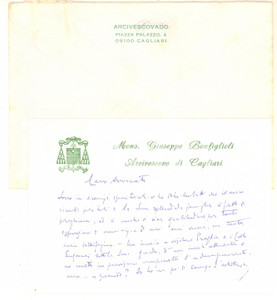 Autografo originale 1979 CAGLIARI Mons. Giuseppe BONFIGLIOLI  Biglietto ringraziamento AUTOGRAFO 1