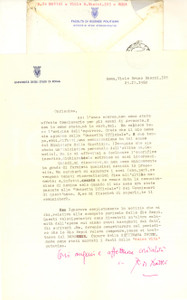 Autografo originale 1960 ROMA Lettera Rodolfo DE MATTEI su commissione esami  Autografo 1