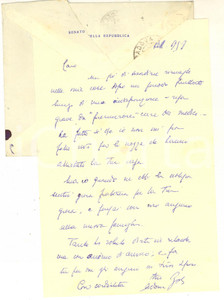 Autografo originale 1958 ROMA Lettera ministro Adone ZOLI per felicitazioni  Autografo 1