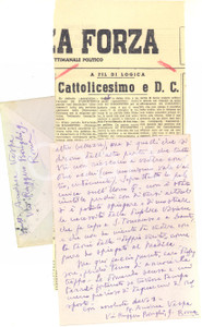 Autografo originale 1951 ROMA Lettera  Andrea VESPA sul concetto di nuovo umanesimo  Autografo 1
