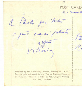 Autografo originale 1960 ca INDIA Cartolina conte Vittorio CINI per saluti  Autografo FP VG 1