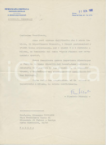 Autografo originale 1982 ROMA DC Lettera Flaminio PICCOLI per seminario di finanza  Autografo 1